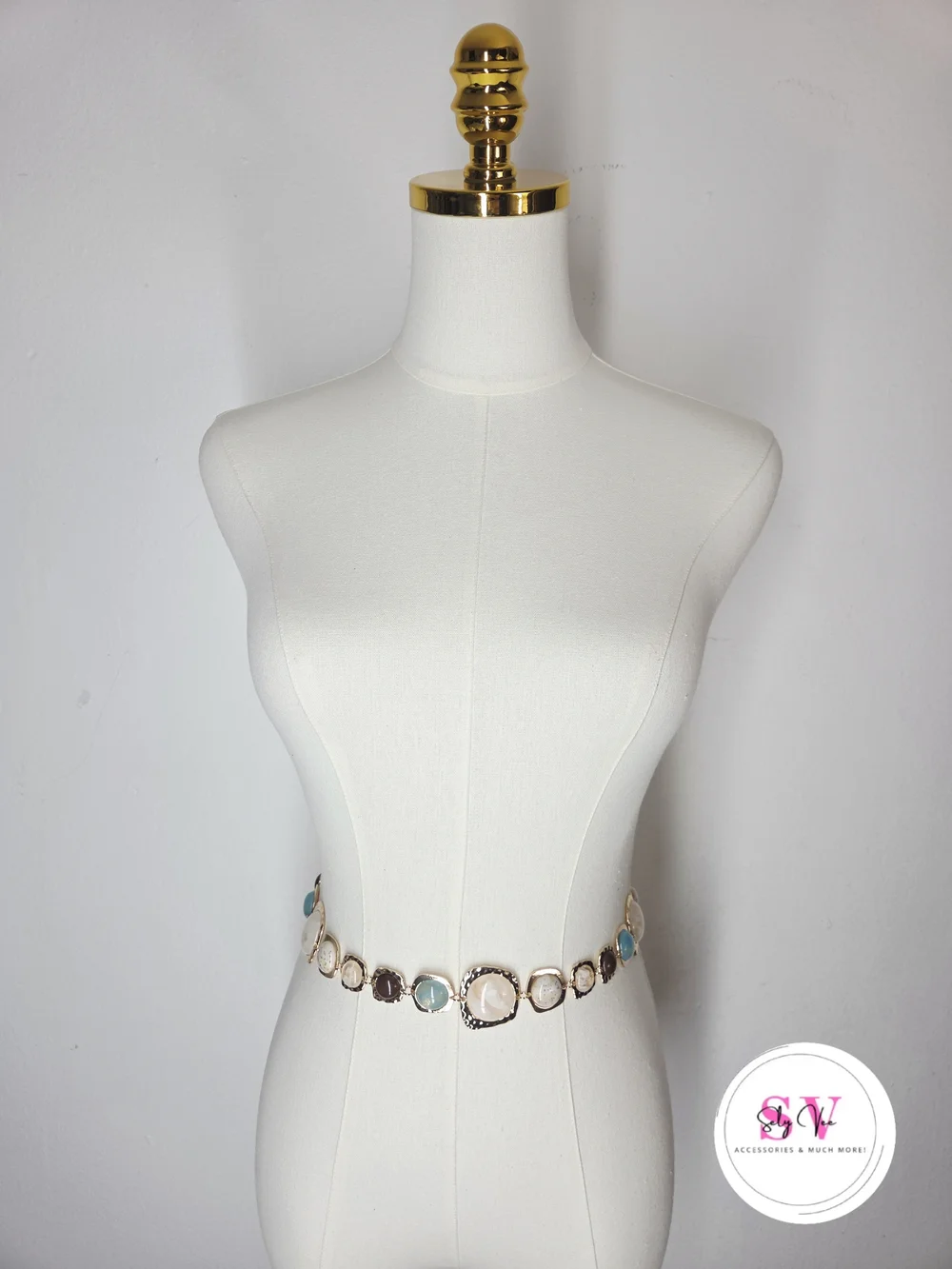 Stylish Stone Link Waist Chain Belt - Multicolor